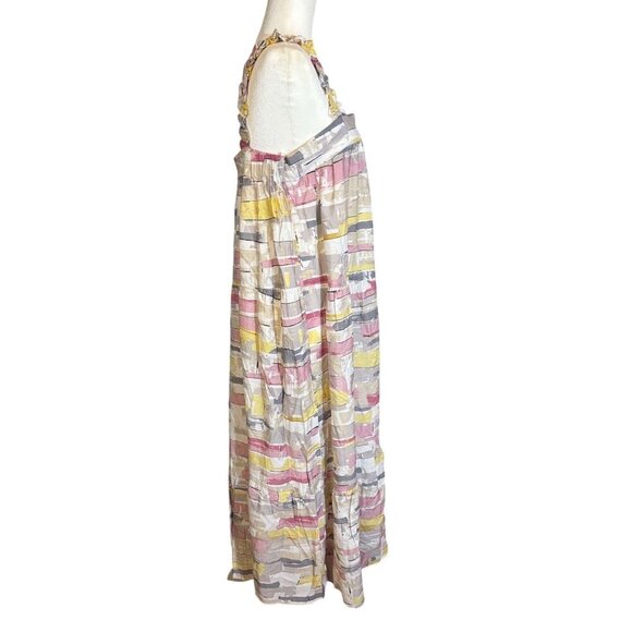 Womens Abstract Print Boho Ruffle Strap Sleeveless Maxi Sun Dress Moon River L - Picture 6 of 7